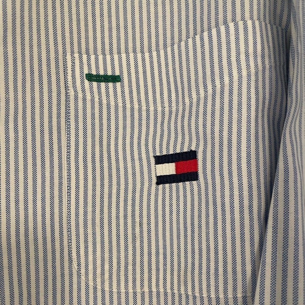 Vintage Tommy Hilfiger Blue and White Stripe Cotton Button Down Shirt, Size 12 - Picture 2 of 6
